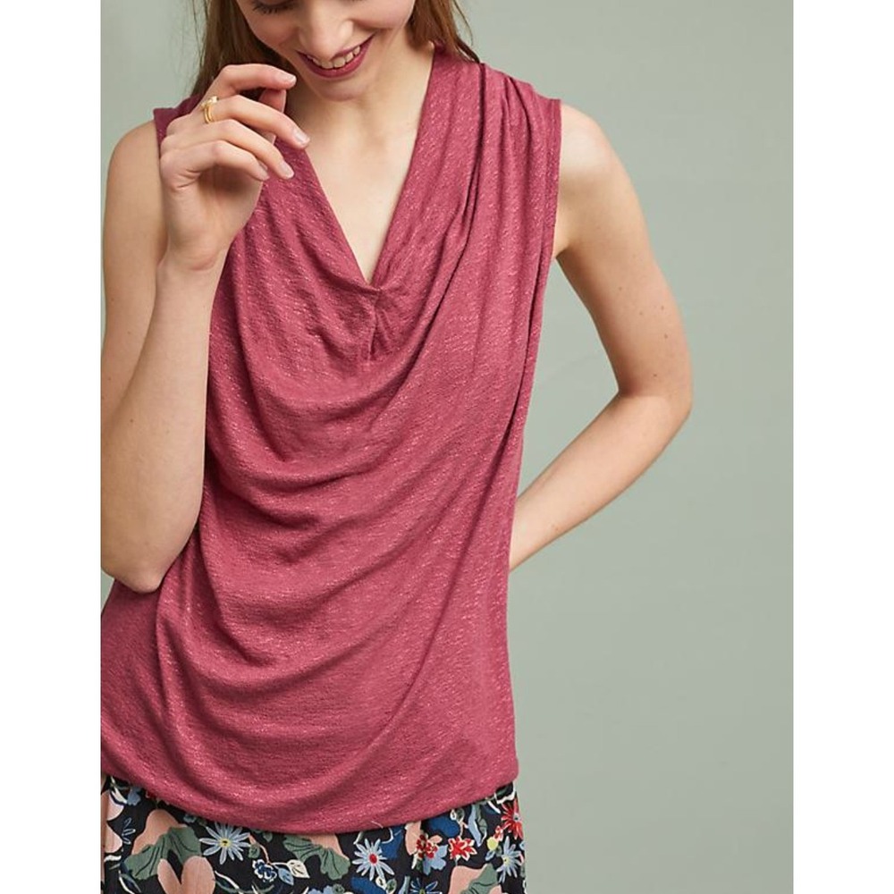 Anthropologie Akemi + Kin Drape Neck Sleeveless Top Berry Pink Knit Popover XS